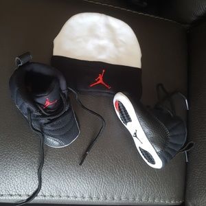 (SOLD) Jordan baby shoes with matching hat.
